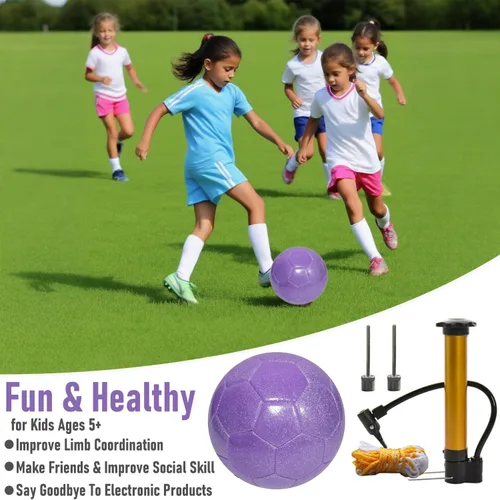 Miniatura 6 de Juego de pelota de fútbol con purpurina con inflador, tamaño 3, 4, 5, bolas de entrenamiento rosa dorado y morado para jóvenes, adolescentes