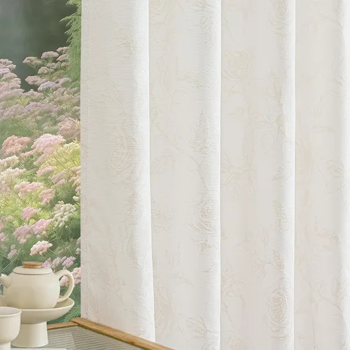 FMFUNCTEX Cortinas de jacquard floral beige para dormitorio, cortinas con patrón de flores rosas de 63 pulgadas de largo, cortinas filtrantes de luz