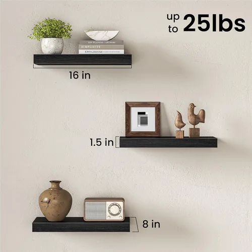 Miniatura 3 de Fun Memories Estantes flotantes de 16 pulgadas para pared, estantes de 8 pulgadas de profundidad para baño, dormitorio, cocina, montaje en pared