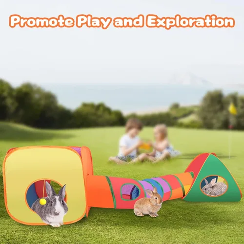 Miniatura 4 de BWOGUE Túneles y tubos de conejo, tubo plegable para escondite de conejo y cubos plegables, patio de recreo, escondite de actividades para animales