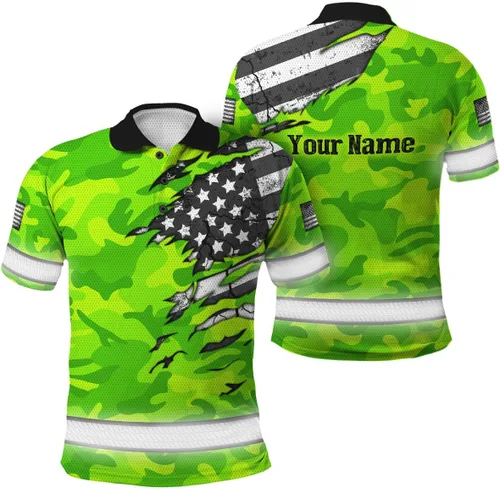 Polo reflectante con bandera de camuflaje de alta visibilidad para hombres y mujeres, polo de seguridad para trabajo, patriótico