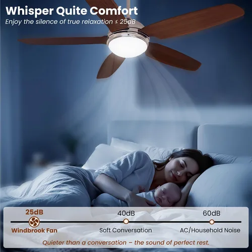 Miniatura 3 de Ventilador de techo de 52 pulgadas con luces y control remoto, moderno ventilador de techo de madera con motor de CC silencioso, 5 cuchillas
