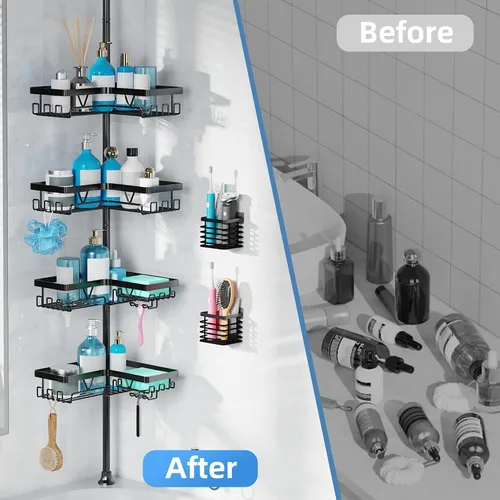Miniatura 7 de KEGII Juego de 2 soportes para cepillos de dientes de montaje en pared con poste de tensión, organizador de baño inoxidable con soporte para jabón