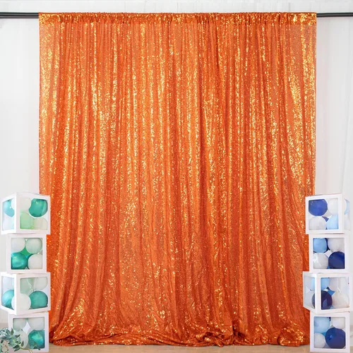 Miniatura 2 de ShinyBeauty Telón de fondo para cabina de fotos, la mejor opción, telón de fondo de lentejuelas de 4 x 6 pies, para bodas y eventos, tela de Naranja