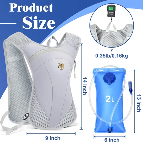 Miniatura 2 de Mochila de hidratación con bolsa de agua de 2 L, chaleco ligero y transpirable para correr, correas ajustables para el pecho, paquete de agua
