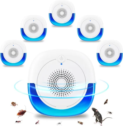 Paquete de 6 repelentes ultrasónicos de plagas, repelente de mosquitos para interiores, repelente de cucarachas para interiores, para ratones, Azul