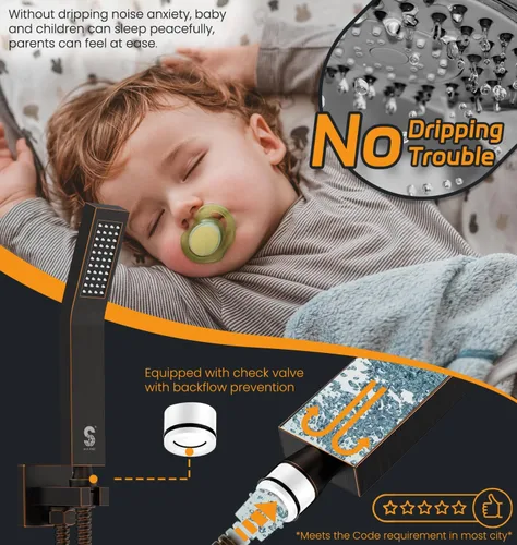 Miniatura 58 de SR SUN RISE ORB - Juego de cabezal de ducha cuadrado y mango de lluvia, accesorios de ducha montados en la pared, kits de reparación de grifo