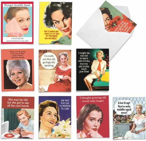 The Best Card Company - 10 tarjetas de felicitación divertidas en blanco para mujer (4 x 5.12 pulgadas) - Surtido en caja para todas las ocasiones -