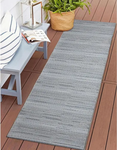 Miniatura 22 de Liora Manne Miranda - Alfombra de área de mezcla sintética para interiores y exteriores, de bajo perfil, diseño de rayas de transición, casual