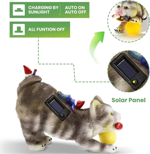 Miniatura 6 de Lovinland Estatuas solares de jardín – Decoración al aire libre – Gnomos solares de jardín y estatuas de gato – Divertida figura de gnomo de gato