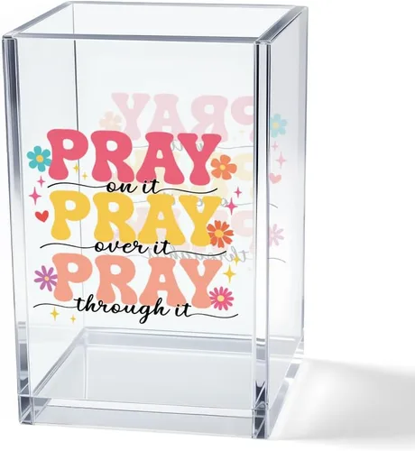 Miniatura 20 de Just Breathe - Paquete de 2 portalápices cosméticos de acrílico, organizador de brochas de maquillaje inspirador, regalos de fe para mujeres