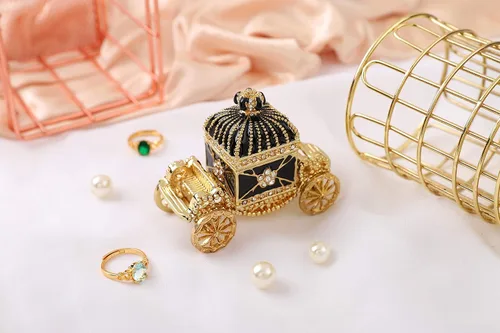 Miniatura 6 de QIFU Pintado a mano esmaltado Royal Carriage Bisagra Joyería Caja de baratija, regalo único decoración del hogar (dorado)