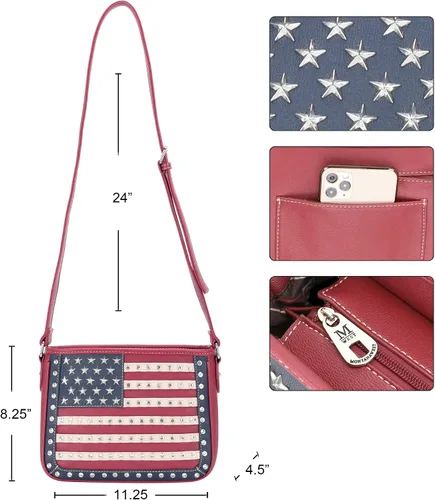 Miniatura 4 de Montana West Bolso patriótico con tachuelas para mujer, bolso de mano con bandera estadounidense y bolso cruzado