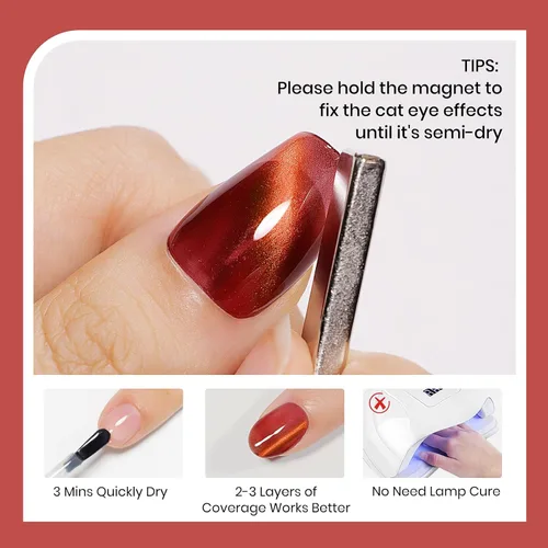 Miniatura 3 de Esmalte de uñas de ojo de gato burdeos sin gel, esmalte de uñas magnético secado al aire para uñas de los pies, secado rápido, alto brillo