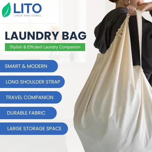 Miniatura 2 de Bolsas de lavandería Bolsa de almacenamiento Correa larga de algodón de lona resistente con cierre de cordón Bolsa de viaje para ropa sucia
