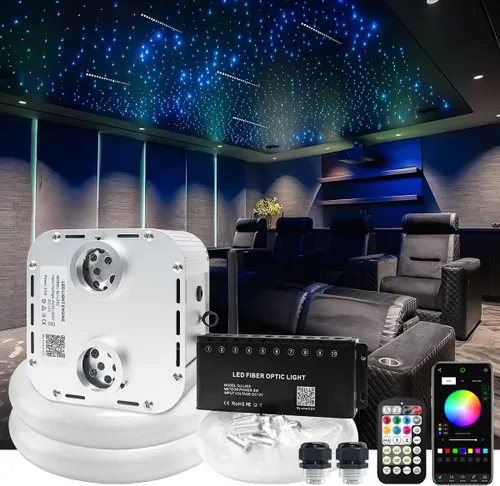Miniatura 10 de Kit de luces de fibra óptica de alta luminosidad AMKI Twinkle de 32 W, 1000 piezas, para techo estrellado, 0.076 cm 5 m de fibra óptica, RGBW