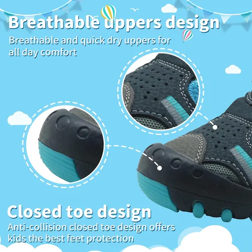 Miniatura 4 de Apakowa Sandalias de verano para niños y niñas, atléticas de doble correa con puntera cerrada, sandalias de playa deportivas (niños pequeños)