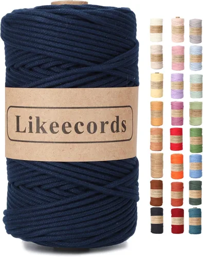 Miniatura 65 de Cordón de Algodón Trenzado 3mm x 109 yardas - Cuerda de Macramé Colorida para Manualidades, Ganchos, Colgantes de Pared - 100% Algodón Natural