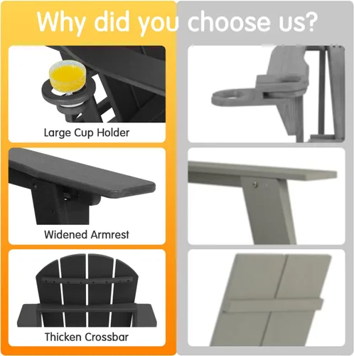 Miniatura 5 de Lepdep Silla plegable Adirondack moderna ajustable de plástico para exteriores, resistente a la intemperie, 3 posiciones con soporte para tazas