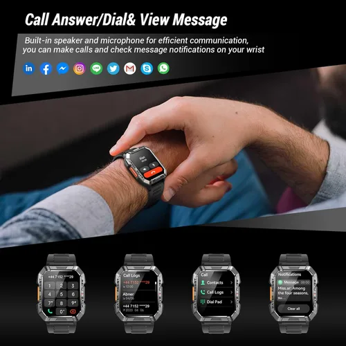 Miniatura 5 de Reloj inteligente militar para hombre (respuesta/hacer llamadas), reloj inteligente de 2.01 pulgadas para Android y iPhone, rastreador de actividad