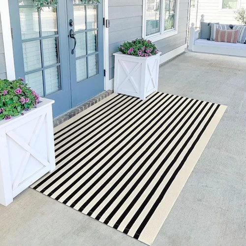 Miniatura 28 de KOZYFLY - Alfombra de algodón a cuadros, 47.2 x 70.8 pulgadas, lana cuadriculada, 4 x 6 pies, lavable y tejida a mano para entrada, cocina, porche