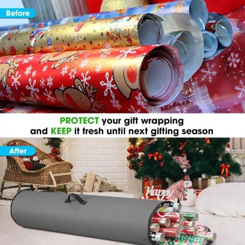 Miniatura 5 de Bolsa de almacenamiento de papel de regalo, organizador de papel de regalo debajo de la cama para almacenar múltiples rollos de papel de regalo