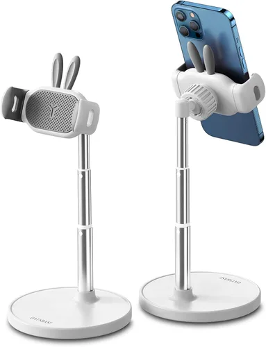 OATSBASF Lindo soporte de chat, soporte de teléfono celular ajustable en ángulo para escritorio, soporte de teléfono Kawaii para grabación, Blanco