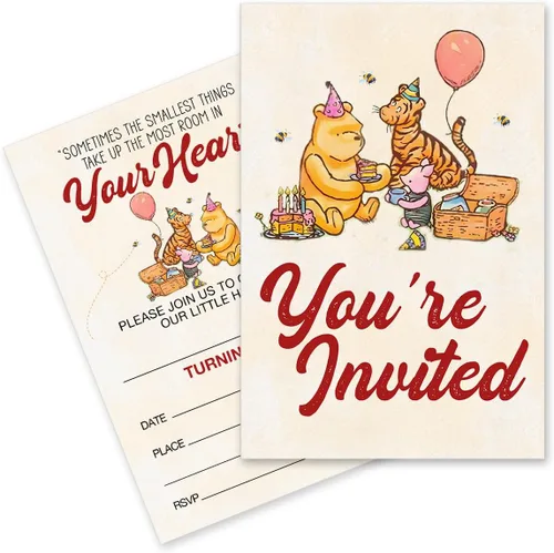 Miniatura 6 de Invitaciones de baby shower de Winnie Pooh pertnate, invitaciones de baby shower de Winnie Pooh para niño, 20 invitaciones con sobres