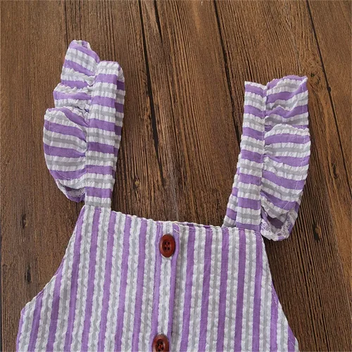 Miniatura 7 de Niño Niños Bebé Niña Rayas Volantes Sin Mangas Chaleco Top Bowknow Pantalones Cortos Conjunto Ropa de Verano