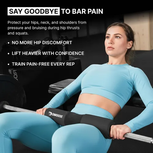 Miniatura 2 de DMoose Fitness Almohadilla de Barra para Empuje de Cadera, Sentadillas y Estocadas - Cojín de Espuma Gruesa Antideslizante para Soporte de Cuello