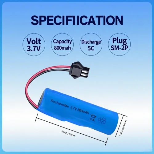 Miniatura 2 de Batería recargable de iones de litio de 3.7V 800mAh para coches RC, barcos, camiones, juguetes de control remoto
