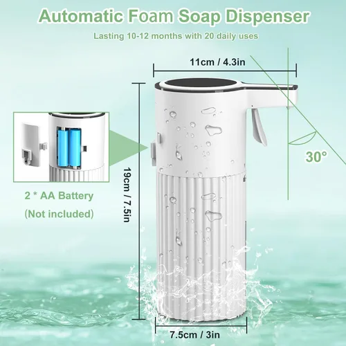 Miniatura 2 de Push-Activated Automatic Foaming Soap Dispenser,Soap Dispenser for Kitchen,Continuous Flow Control 400ml Capacity,AA Battery Powered Waterproof