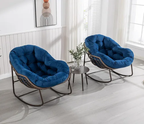 Miniatura 9 de Mecedora para exteriores, silla de huevo de ratán de gran tamaño, cojín reclinable acolchado para interiores y exteriores, moderna silla de descanso