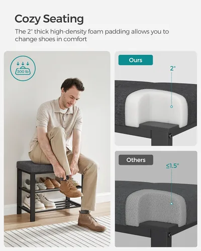 Miniatura 4 de SONGMICS Banco de zapatos, banco de almacenamiento, banco de entrada con cojín, estante para zapatos con asiento, ahorro de espacio, estilo moderno