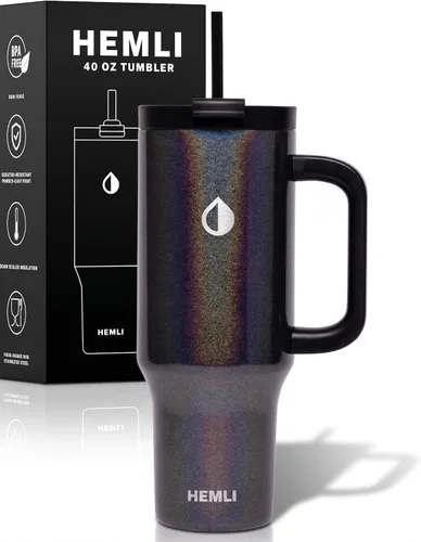 Miniatura 13 de Vaso de 40 onzas con asa y popote, vaso de acero inoxidable aislado con tapa 2 en 1 a prueba de fugas, reutilizable y portátil, taza de viaje