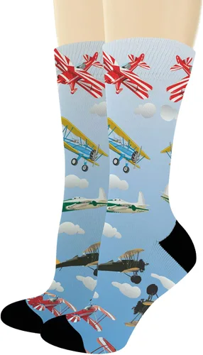 ThisWear Regalos de piloto para mujeres y hombres, calcetines novedosos de aviación, regalos de aviación, calcetines novedosos para tripulación