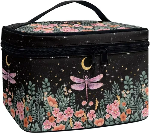 Miniatura 25 de 60S Groovy Hippie Flower Pink Pattern Travel Makeup Bags for Women Portable Tote Cosmetic Case with Carry Handle Toiletry Accessories Storage
