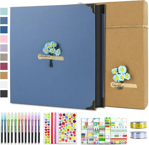 Miniatura 12 de Vienrose Kit de álbum de fotos de bricolaje con bolígrafos, cintas y calcomanías, 60 páginas, tapa dura de 8.5 x 11 pulgadas, 3 anillos, papel negro