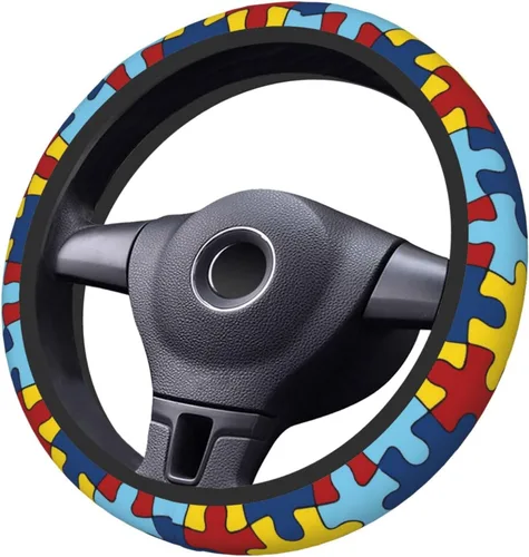 Miniatura 4 de Funda universal para volante de concientización del autismo para mujeres y hombres, protector universal de volante de 15 pulgadas, antideslizante