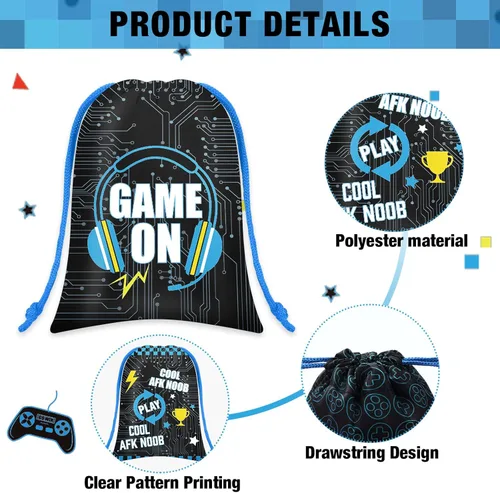 Miniatura 3 de Faccito 24 bolsas de videojuegos para juegos de fiesta de cumpleaños con cordón para decoración de fiesta de cumpleaños (azul)