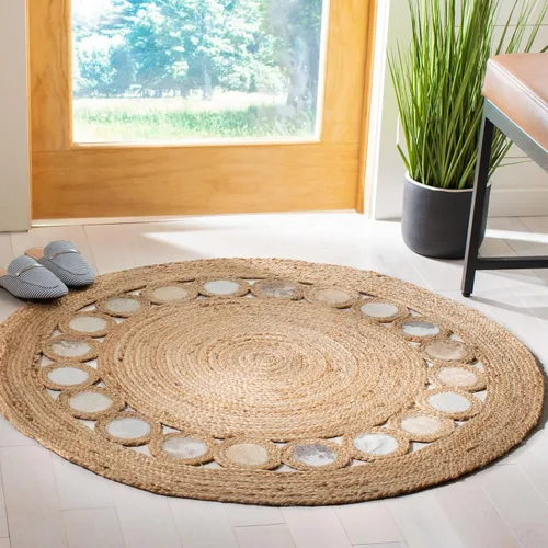 Miniatura 14 de SAFAVIEH Natural Fiber Round Collection NF370Z - Alfombra redonda de yute y cuero de 3 pies, hecha a mano, color beige y negro