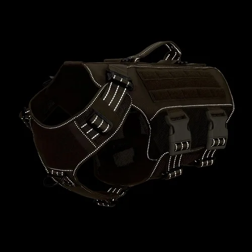 Miniatura 5 de ICEFANG - Arnés táctico de malla para perros grandes, chaleco táctico para perros con hebillas de metal reflectantes, paneles de velcro, clip Marrón