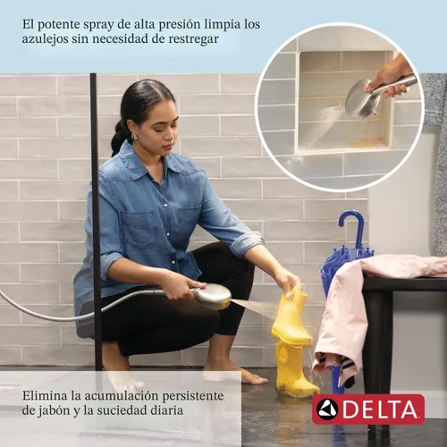 Miniatura 3 de Cabezal de ducha Delta ProClean cromado con mano, cabezal de ducha con rociador de alta presión, cabezal de ducha de mano, 6 configuraciones