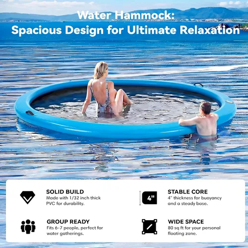 Miniatura 5 de Muelle flotante inflable redondo de 6 a 12 pies, anillo de flotador Sunchill, hamaca de agua para broncear flotadores de piscina con tela tejida
