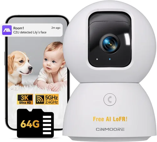 Miniatura 11 de Cámara de Seguridad 5G Interior Paquete de 2, Seguimiento de IA con Reconocimiento Facial Sin Tarifa Mensual, Cámara 3K para Mascotas/Perros
