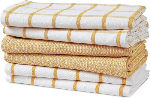 Miniatura 52 de LANE LINEN Juego de 6 paños de cocina de algodón para secar platos, 18 x 28 pulgadas, absorbentes, de secado rápido, color beige 07: Amarillo