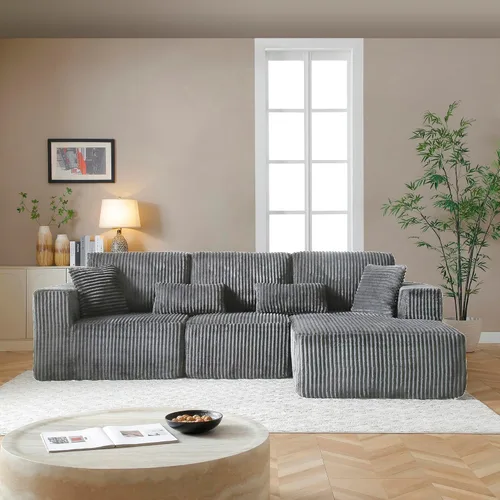 Miniatura 17 de Sofá seccional sin costuras de 108" en forma de L para sala de estar, cómodo sofá de corduroy con chaise, amplios reposabrazos, asiento profundo