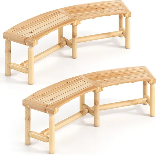 Miniatura 12 de Tangkula Banco de patio curvo, banco de comedor de madera carbonizada, asiento espacioso y con listones, carga máxima de 710 LBS, banco de 2 plazas