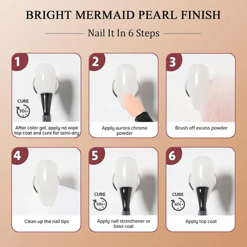 Miniatura 5 de Polvo de 7 colores Symphony Mermaid Pearl Neon Ice Aurora - Polvo de uñas blanco con efecto espejo metálico de alto brillo
