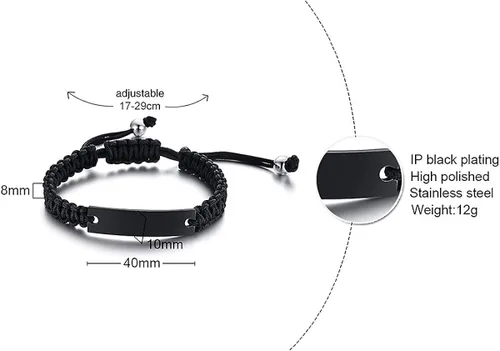 Miniatura 3 de XUANPAI Engraved Handmade Matching Couples Rope Braided ID Bracelets Set Anniversary Personalized Gift for Him and Her
